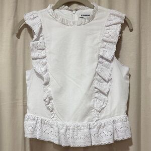 Express White Eyelet Ruffle Cropped Tank